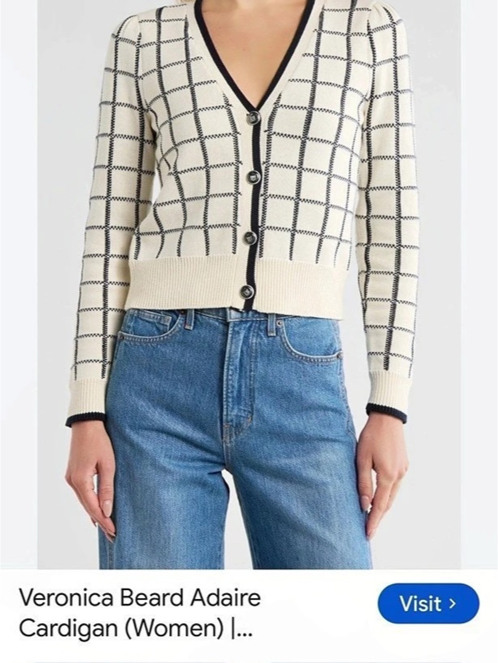 Veronica Beard Adaire Cardigan Plaid Cotton Cardigan in Cream & Black Size XS